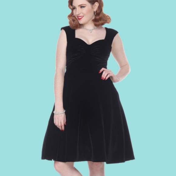 Bettie Page Black Velvety Pinup Dress Size Large - Picture 1 of 6